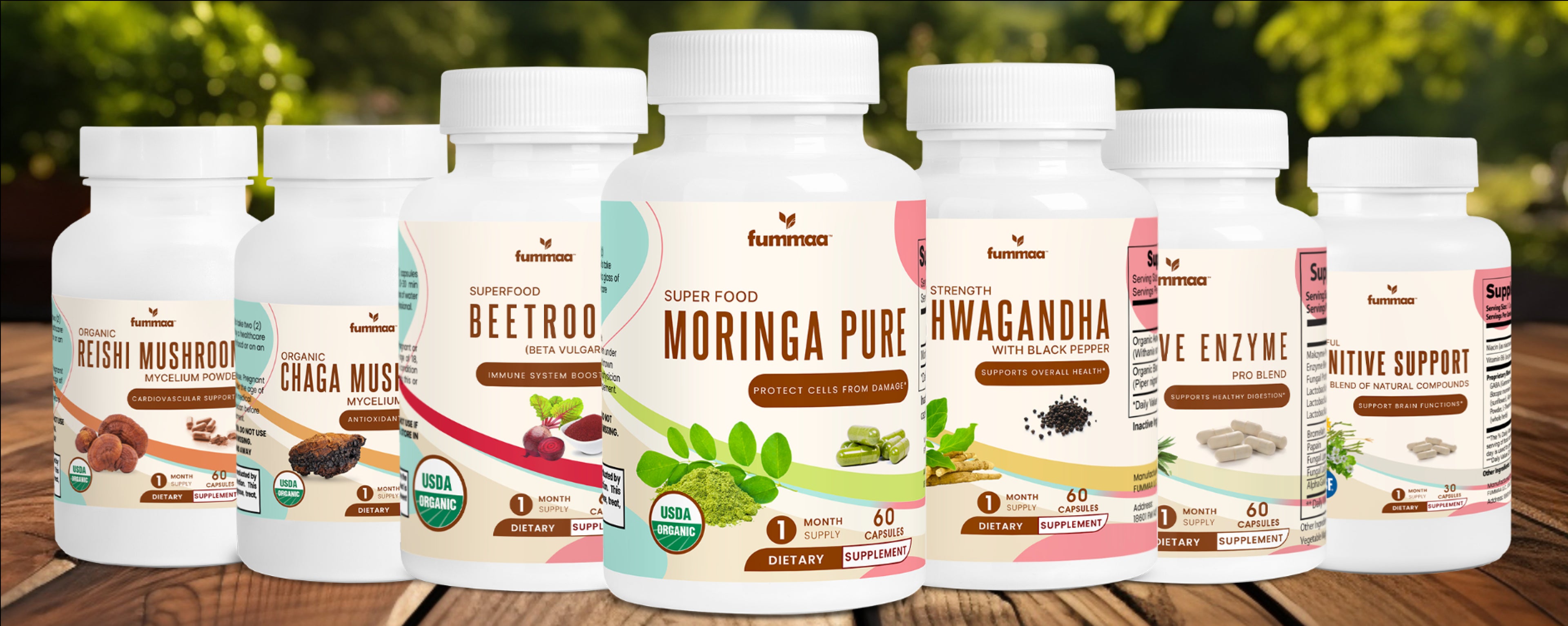 All Supplements Banner | Moringa Pure | Ashwagandha | Beetroot | Chaga | Reishi