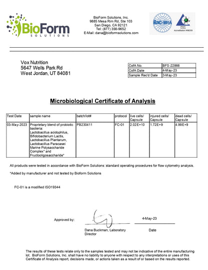  Probiotic 40 Viability Certificate of Analysis: Flow Cytometry Data - Fummaa™